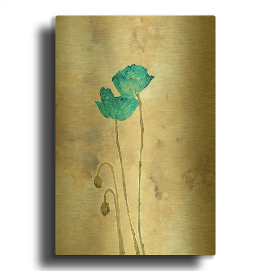 'Tealqoise Flowers 1' By JD Gold Metal Wall Art