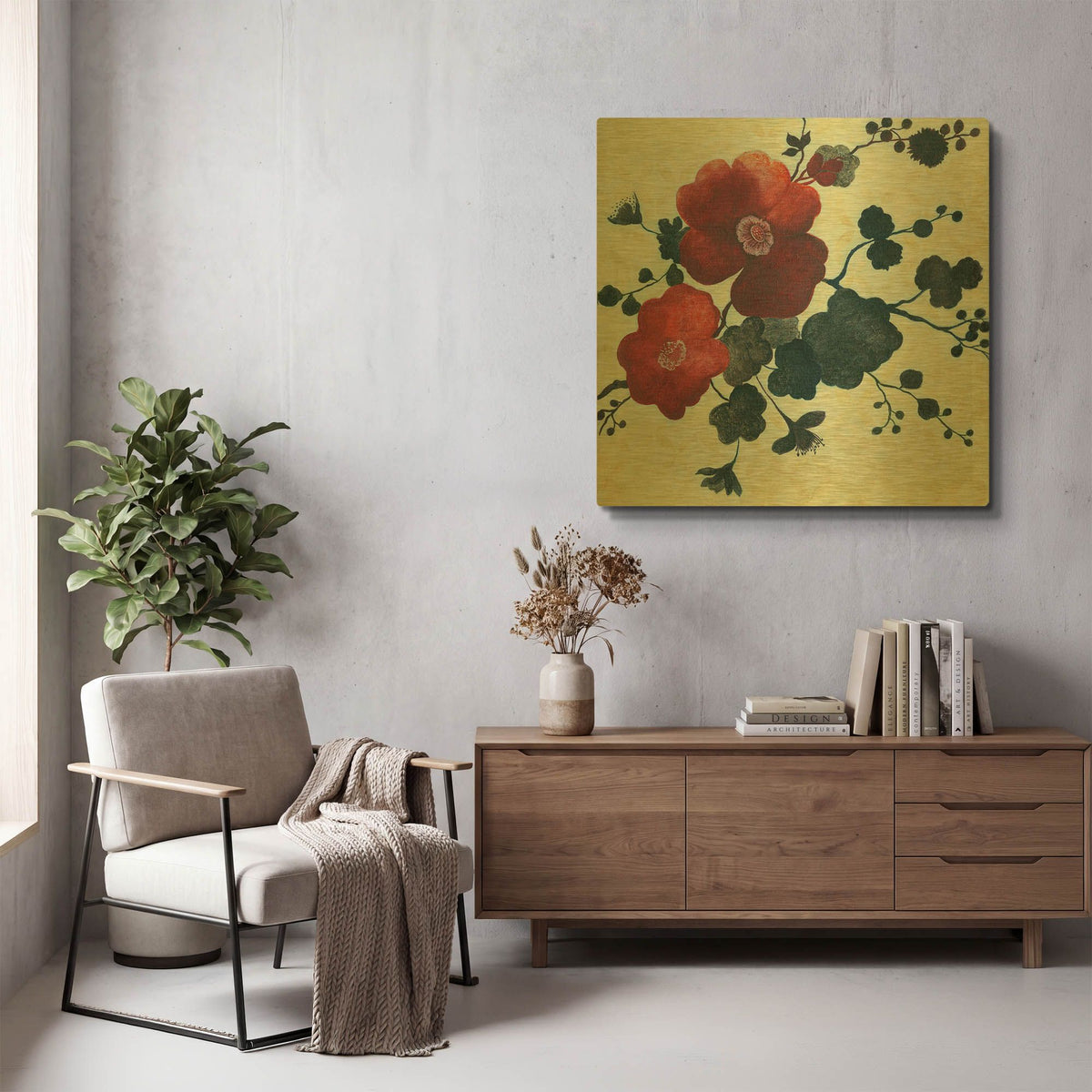 'Japanese Blossoms 2' By JD Gold Metal Wall Art