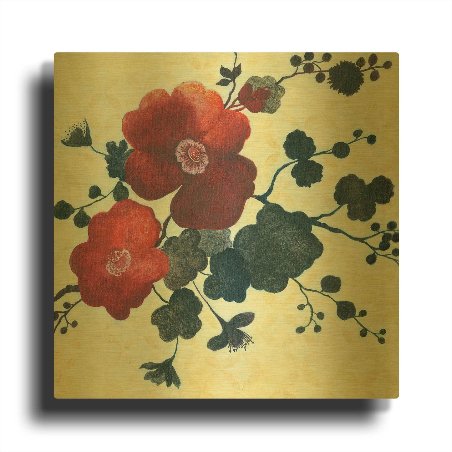 'Japanese Blossoms 2' By JD Gold Metal Wall Art