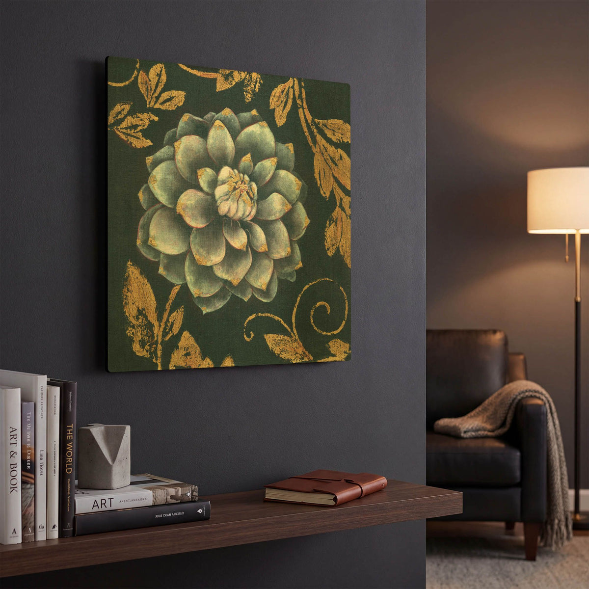 'Gold Tip Floral 1' By JD Gold Metal Wall Art
