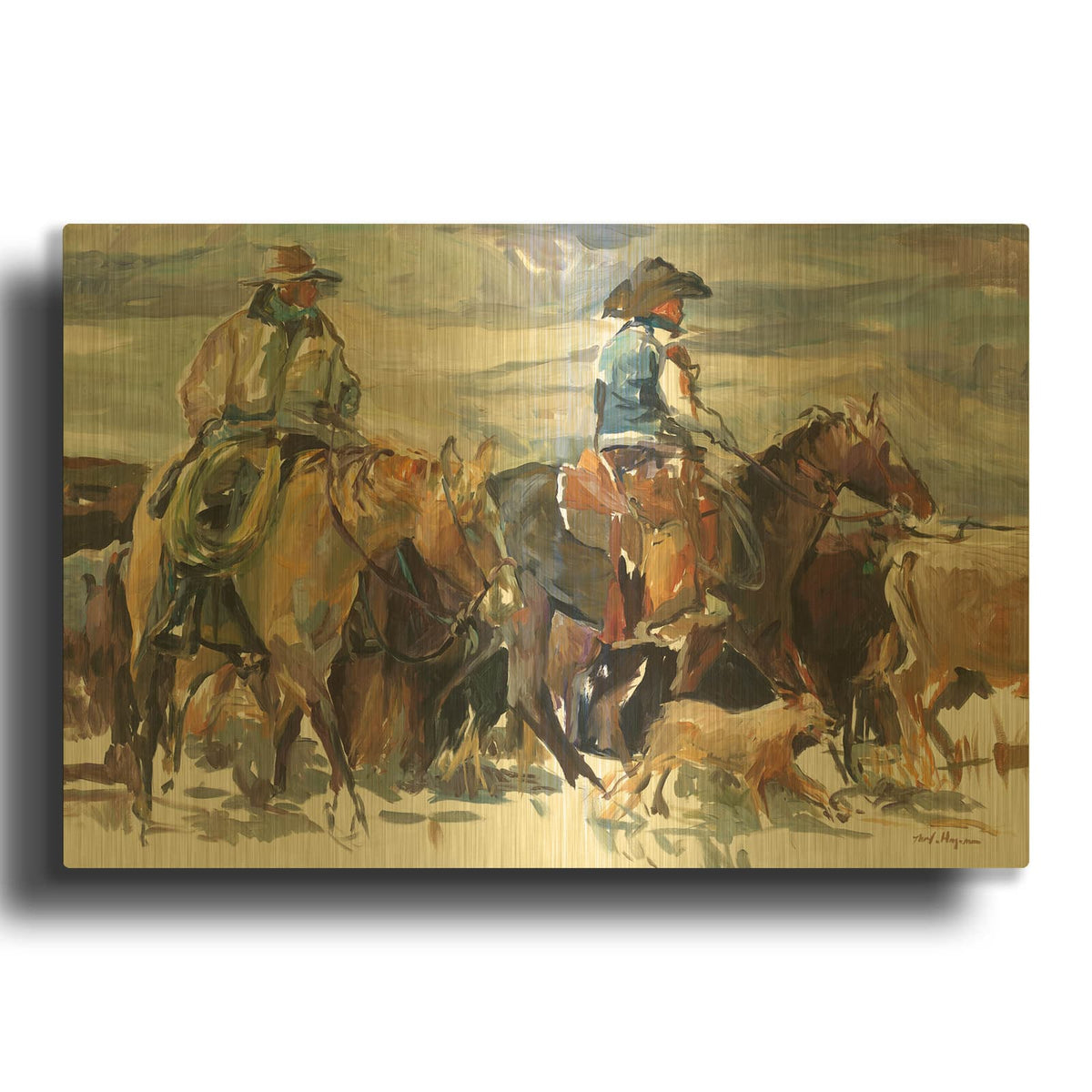 'The Roundup' By Marilyn Borglum Gold Metal Wall Art