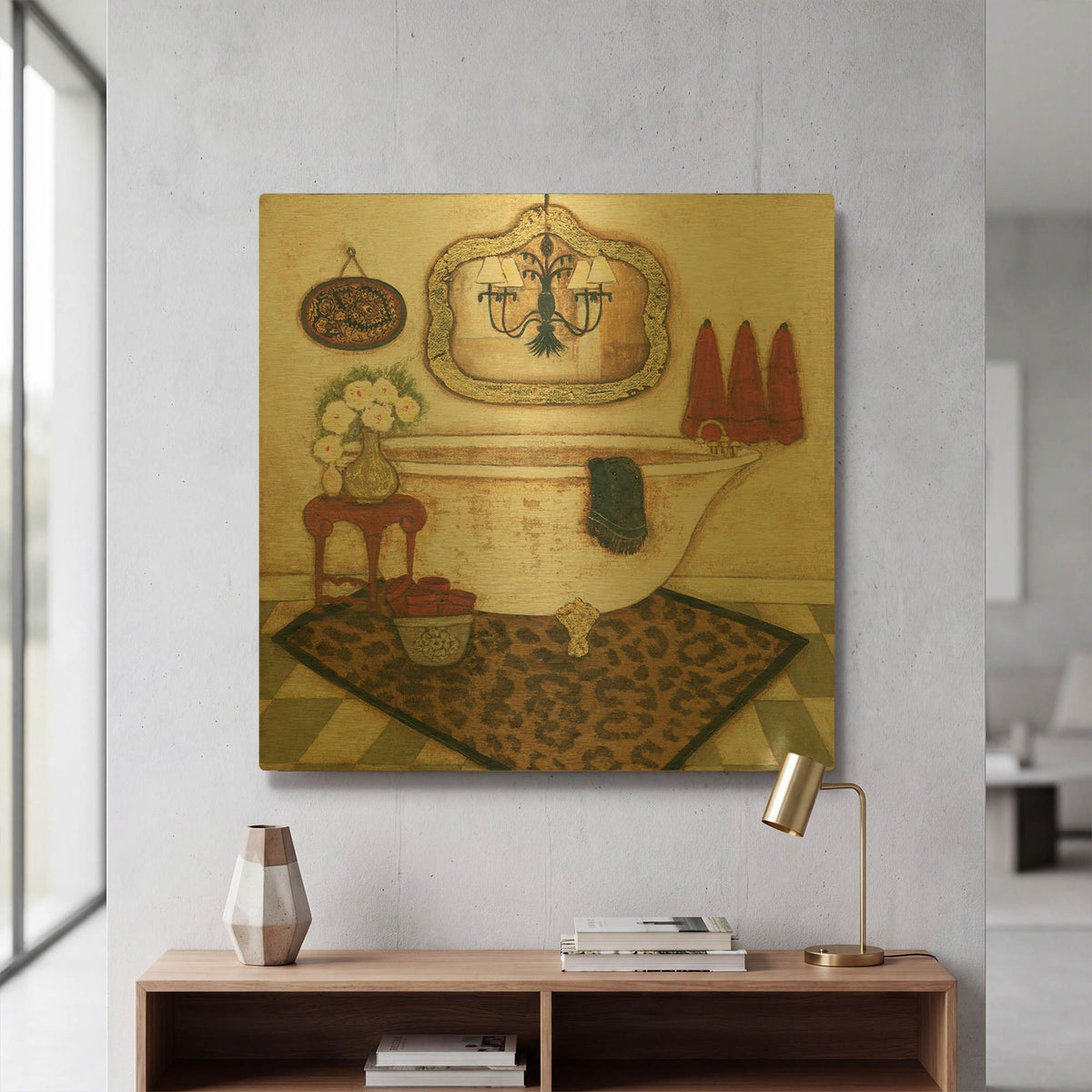 'Safari Bath II' By JD Gold Metal Wall Art