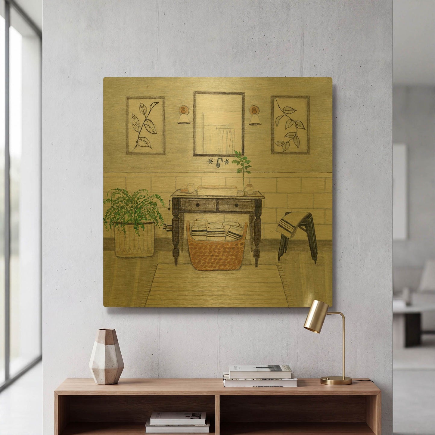 'Upstate Farmhouse Bath I' By JD Gold Metal Wall Art