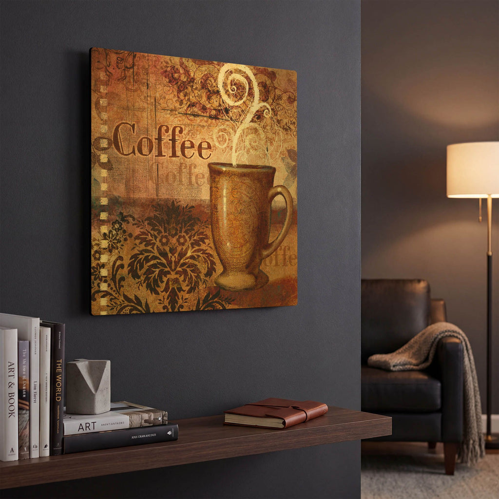 'Coffee 4 Coffee' By Viv Eisner Gold Metal Wall Art