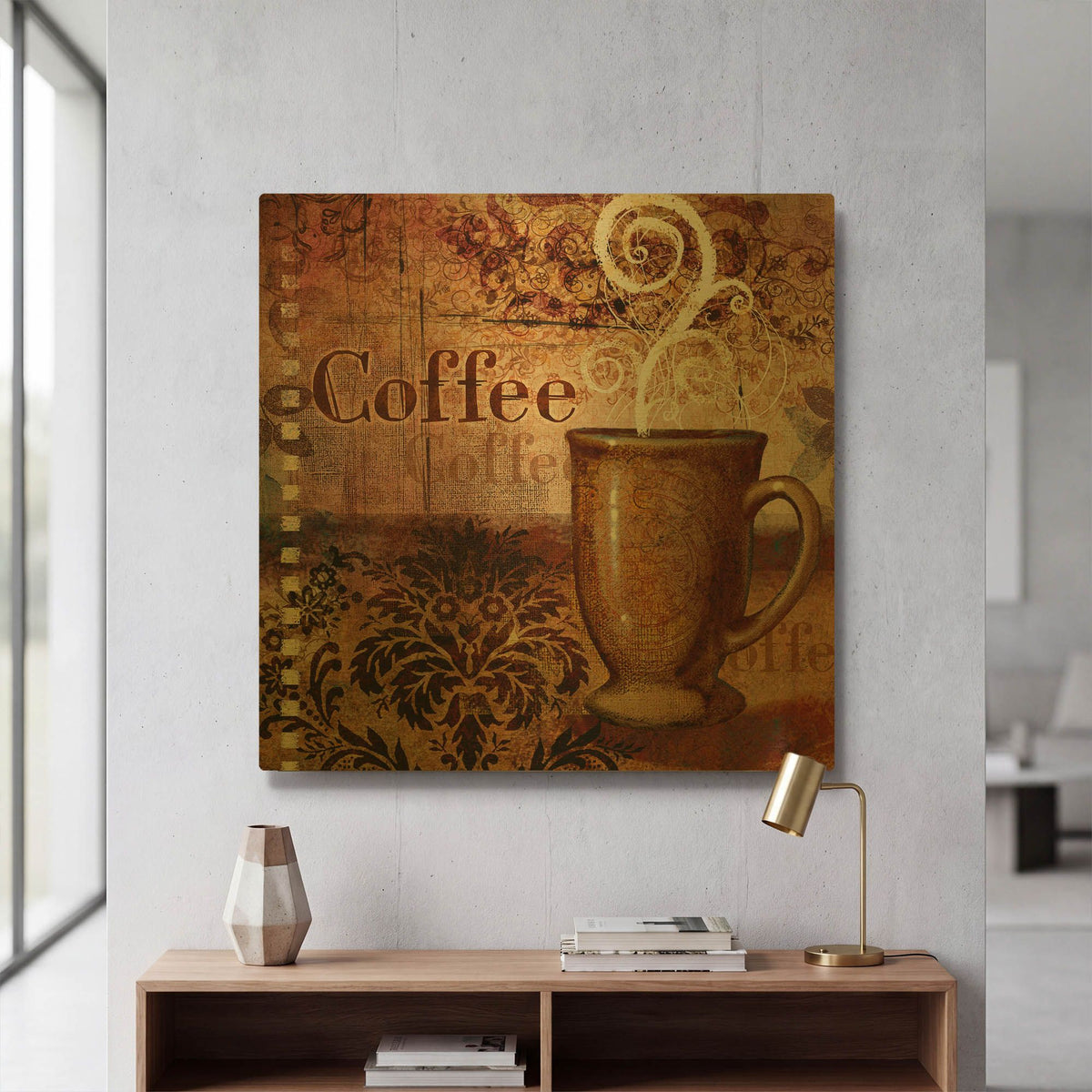 'Coffee 4 Coffee' By Viv Eisner Gold Metal Wall Art