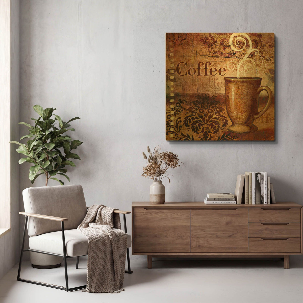 'Coffee 4 Coffee' By Viv Eisner Gold Metal Wall Art
