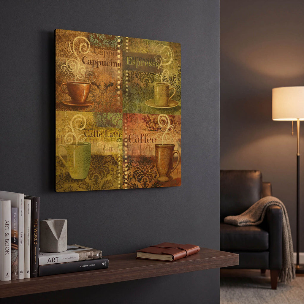 'Coffee 5 Four Coffees' By Viv Eisner Gold Metal Wall Art