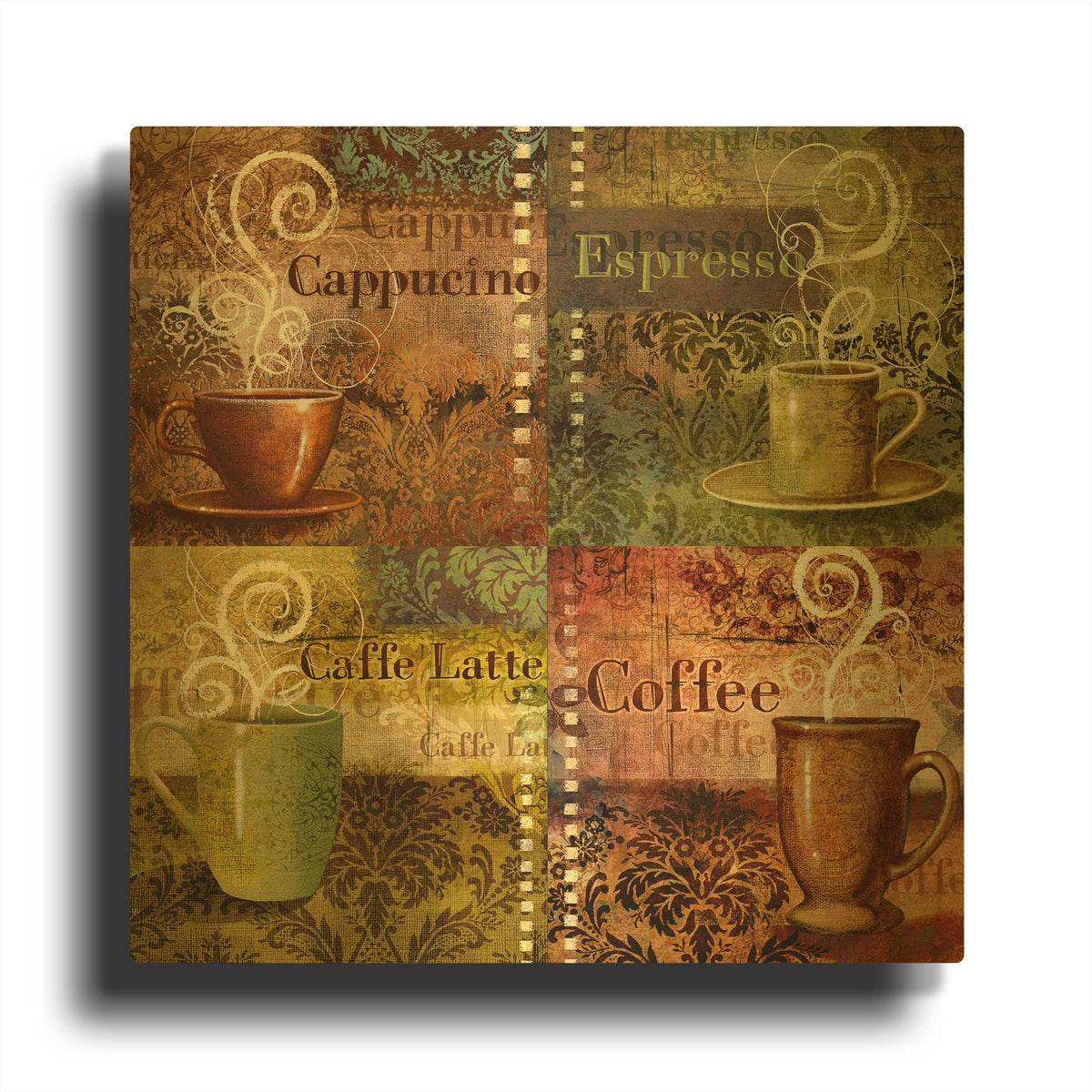 'Coffee 5 Four Coffees' By Viv Eisner Gold Metal Wall Art