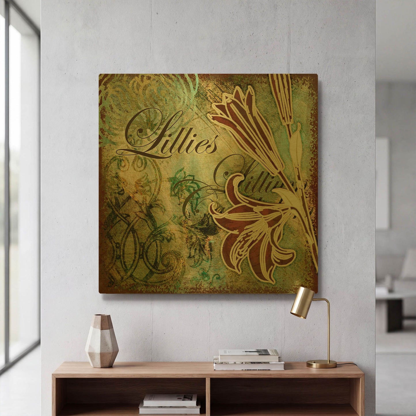 'Lilies 1' By Viv Eisner Gold Metal Wall Art