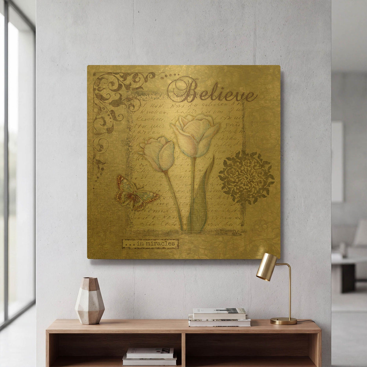 'Word 3 Believe' By Viv Eisner Gold Metal Wall Art