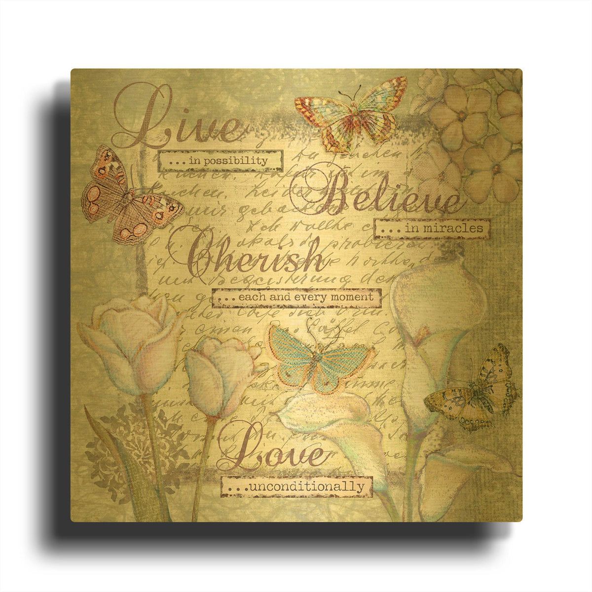 'Word 5 Sentiments' By Viv Eisner Gold Metal Wall Art
