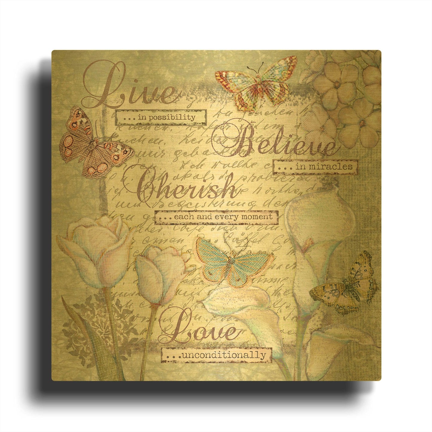 'Word 5 Sentiments' By Viv Eisner Gold Metal Wall Art