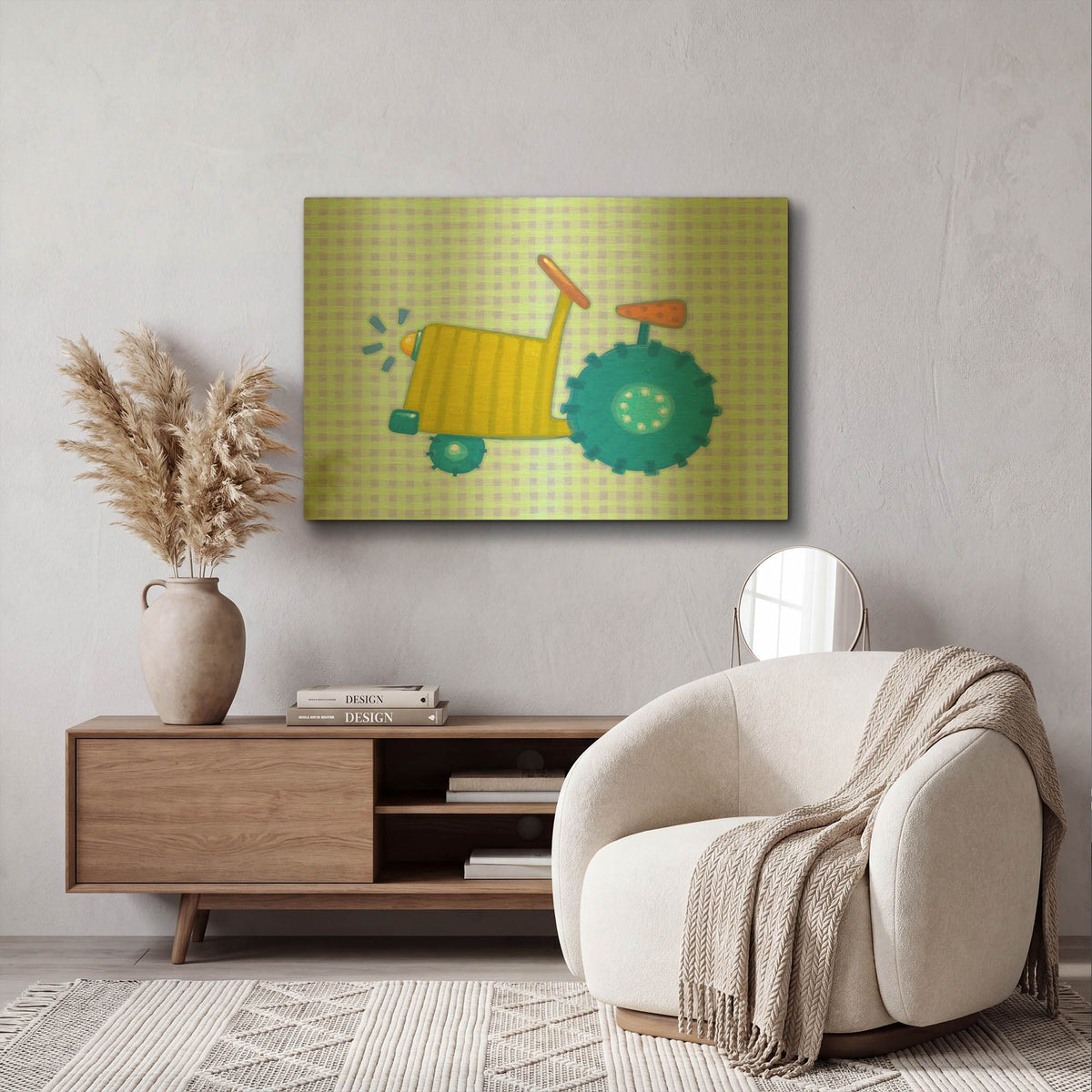 'Blue Tractor' By Viv Eisner Gold Metal Wall Art