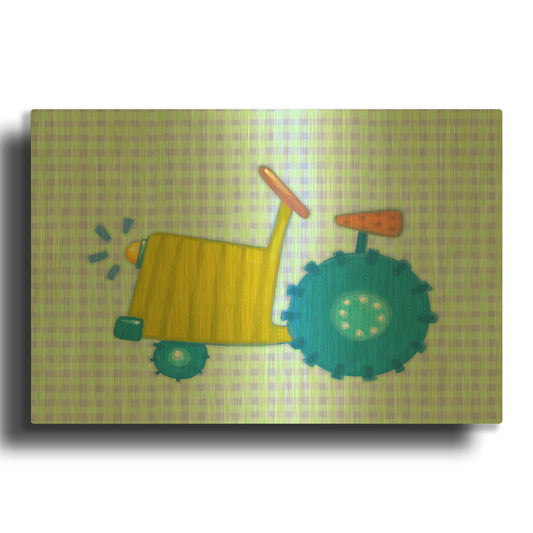 'Blue Tractor' By Viv Eisner Gold Metal Wall Art