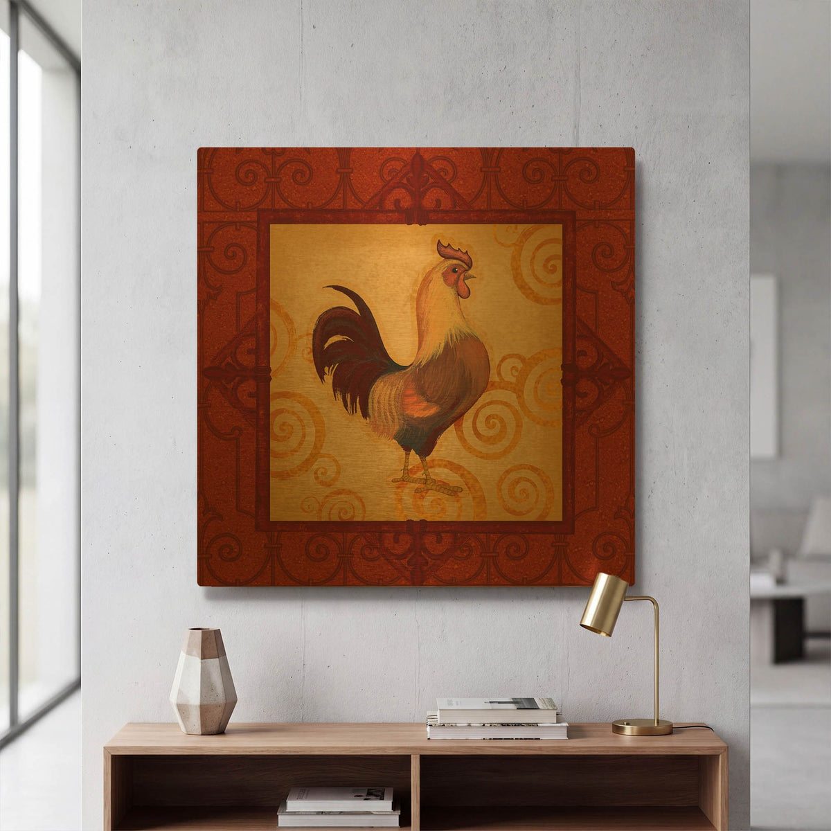 'Rooster 1' By Viv Eisner Gold Metal Wall Art