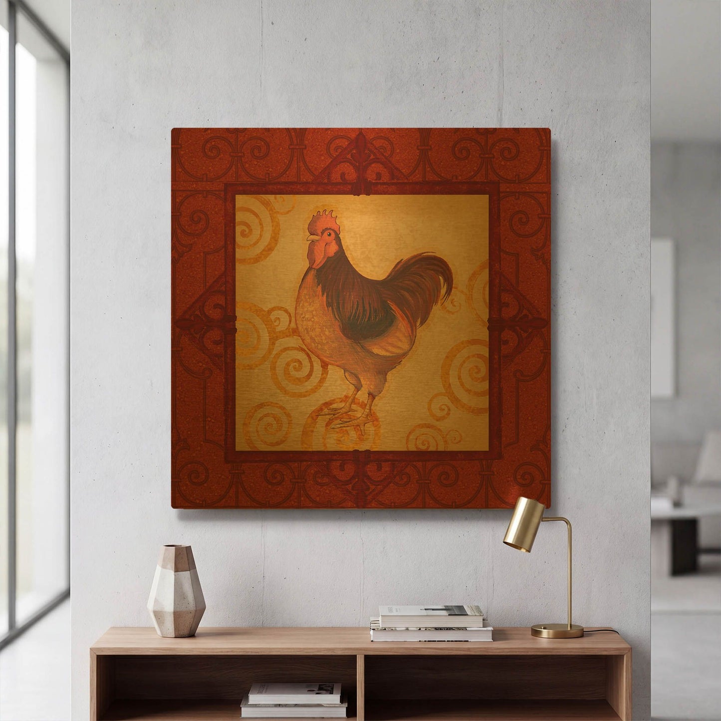 'Rooster 3' By Viv Eisner Gold Metal Wall Art