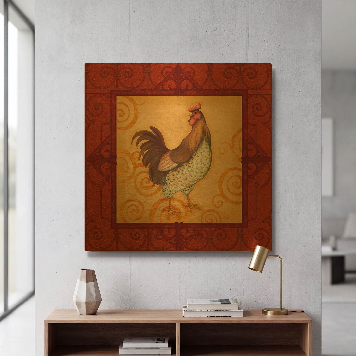 'Rooster 4' By Viv Eisner Gold Metal Wall Art