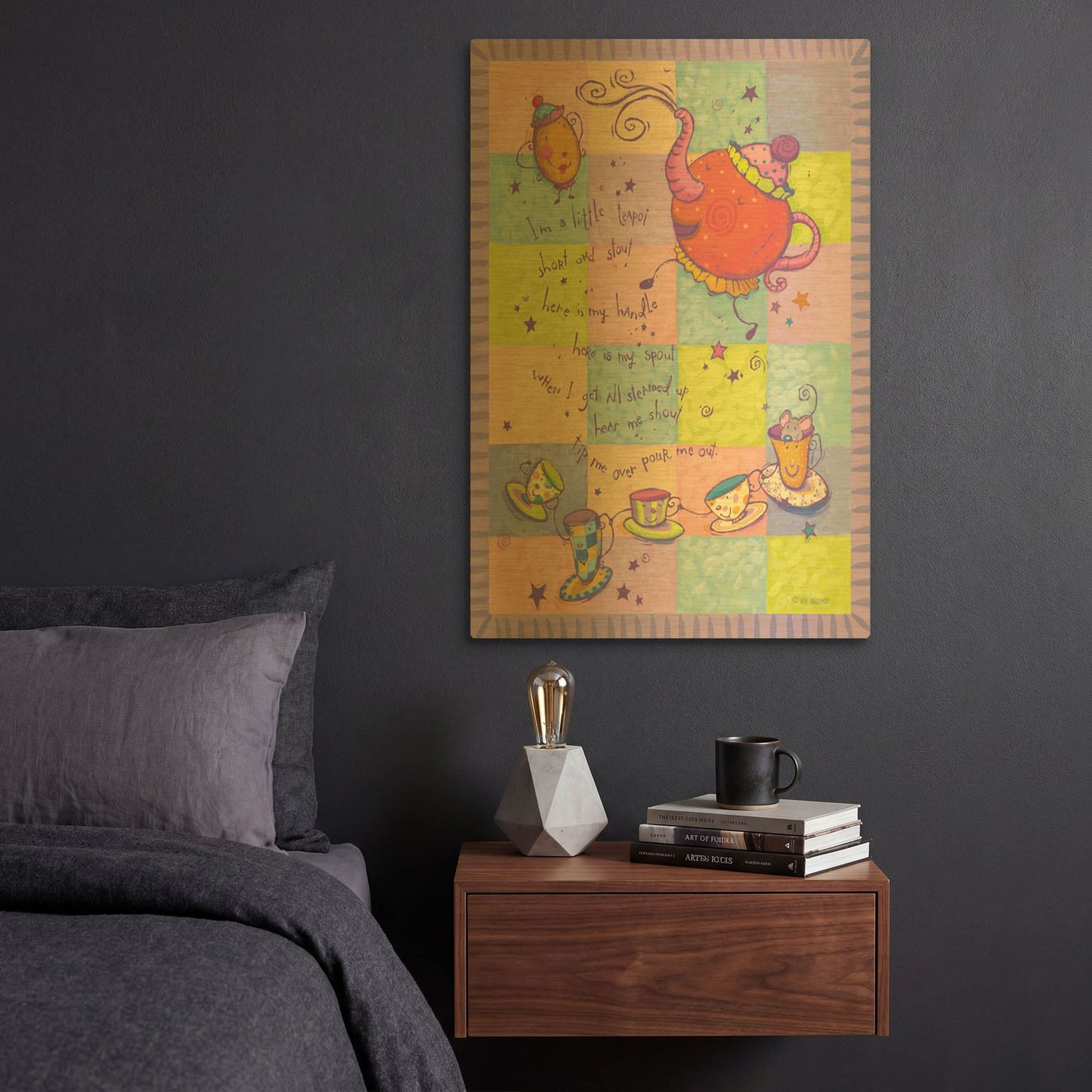 'Rhyme 1 Teapot' By Viv Eisner Gold Metal Wall Art