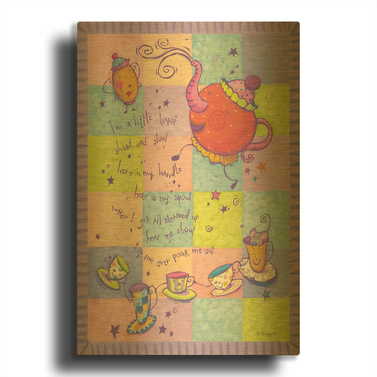 'Rhyme 1 Teapot' By Viv Eisner Gold Metal Wall Art