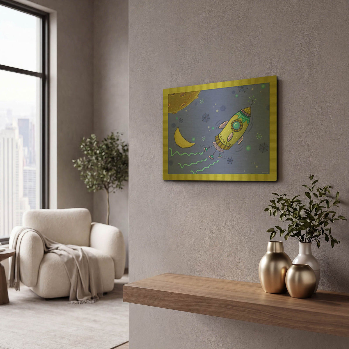 'Spaceship' By Viv Eisner Gold Metal Wall Art