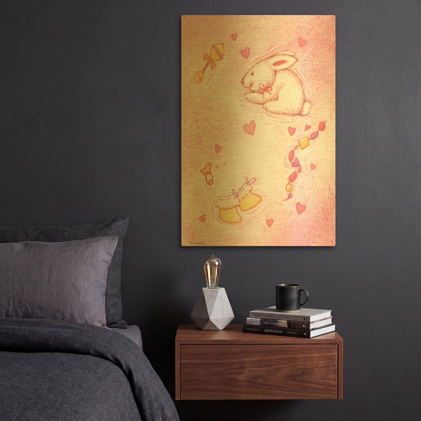 'Nursery 1 Bunny' By Viv Eisner Gold Metal Wall Art