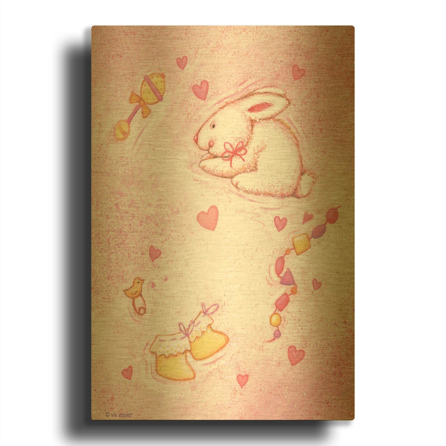 'Nursery 1 Bunny' By Viv Eisner Gold Metal Wall Art
