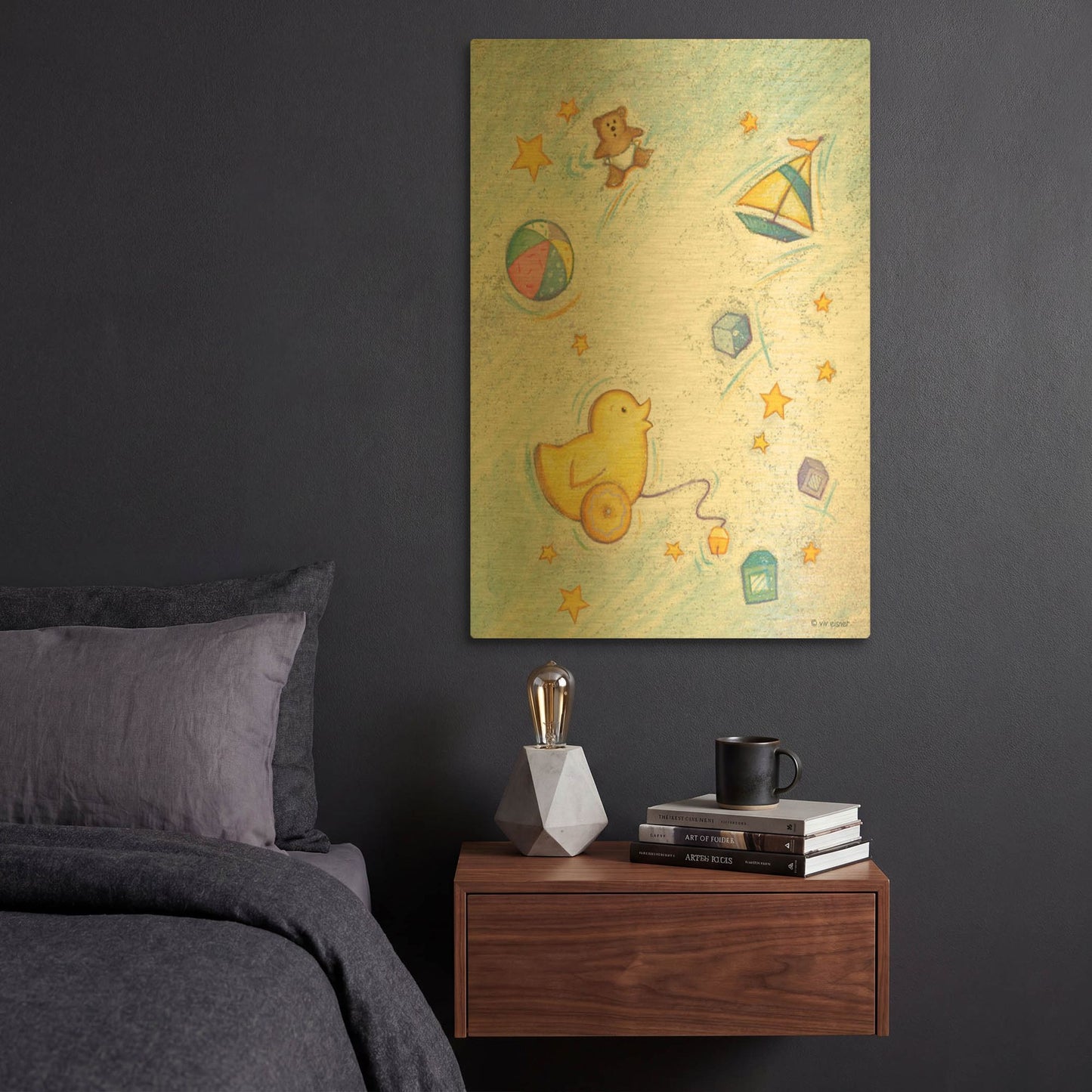 'Nursery 2 Chick' By Viv Eisner Gold Metal Wall Art