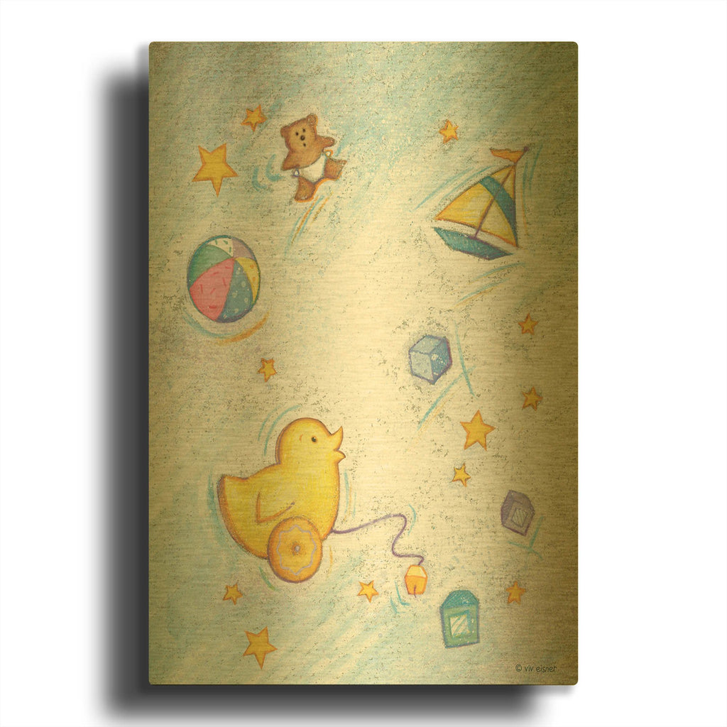 'Nursery 2 Chick' By Viv Eisner Gold Metal Wall Art