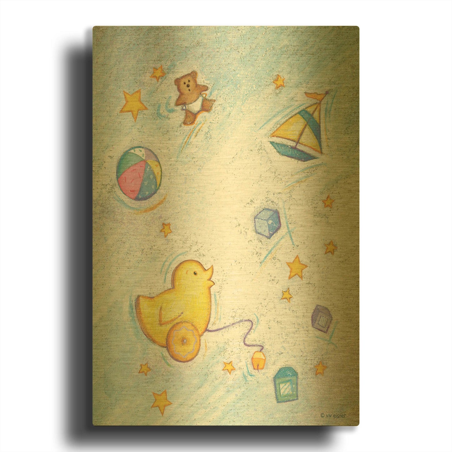 'Nursery 2 Chick' By Viv Eisner Gold Metal Wall Art