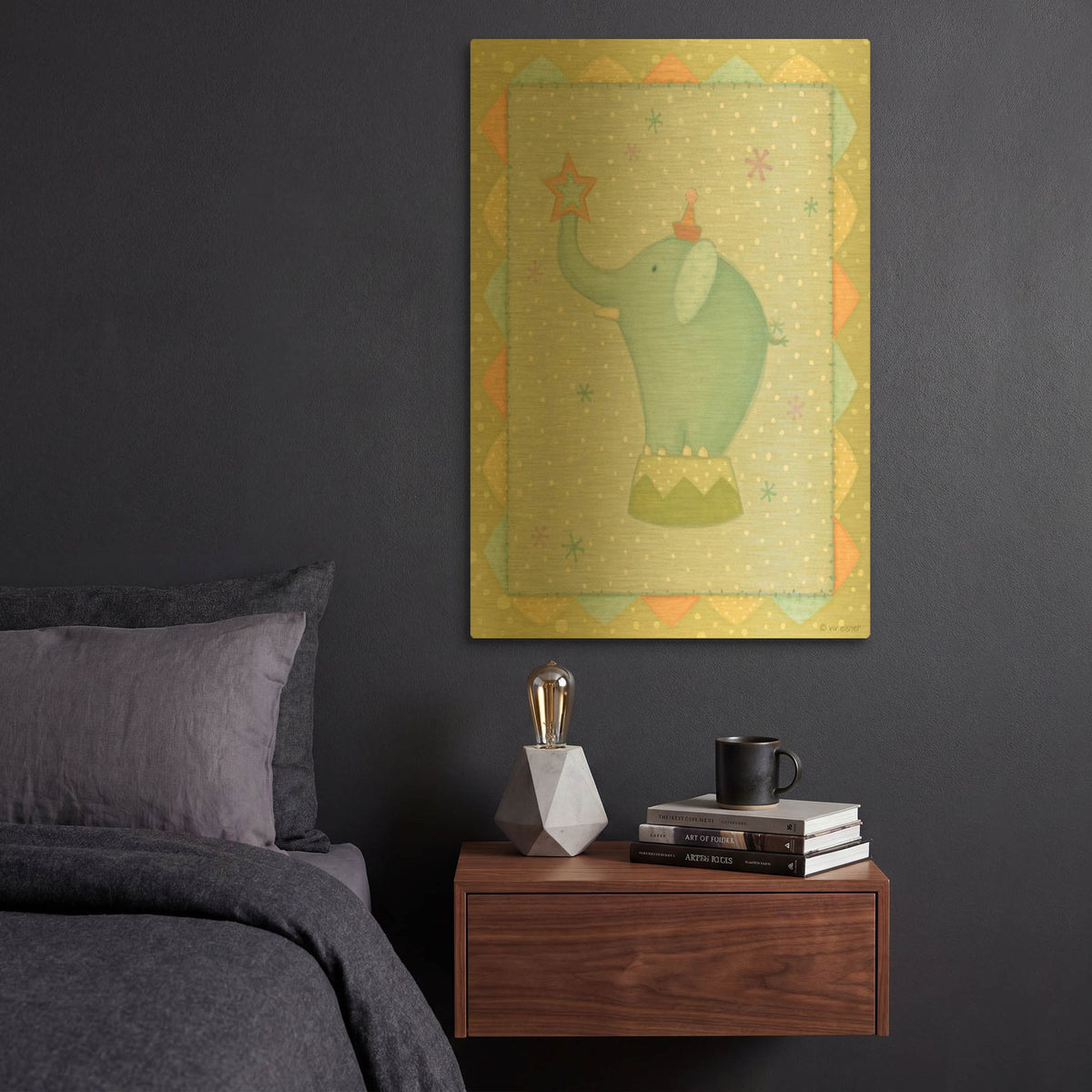 'Circus 2 Elephant' By Viv Eisner Gold Metal Wall Art