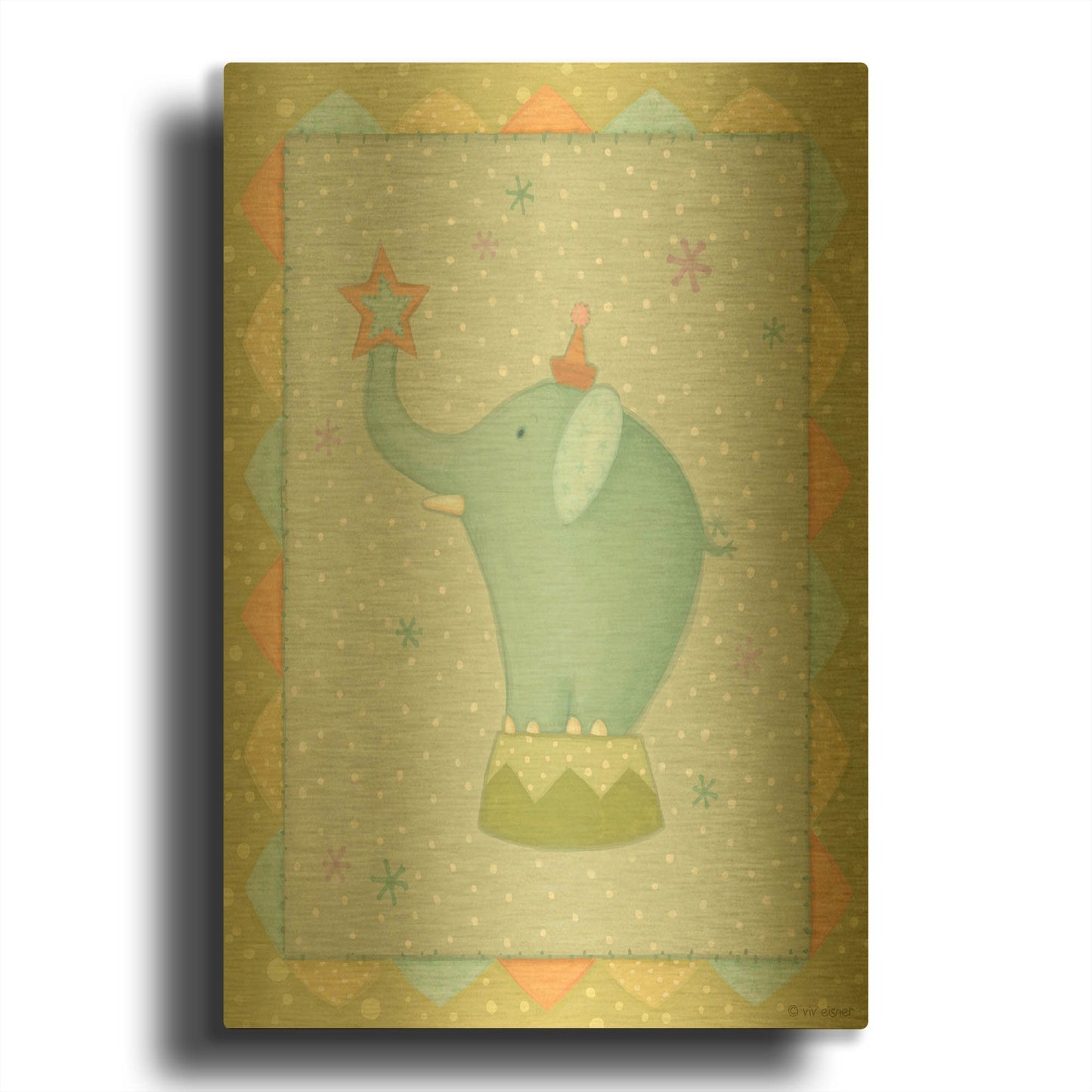 'Circus 2 Elephant' By Viv Eisner Gold Metal Wall Art