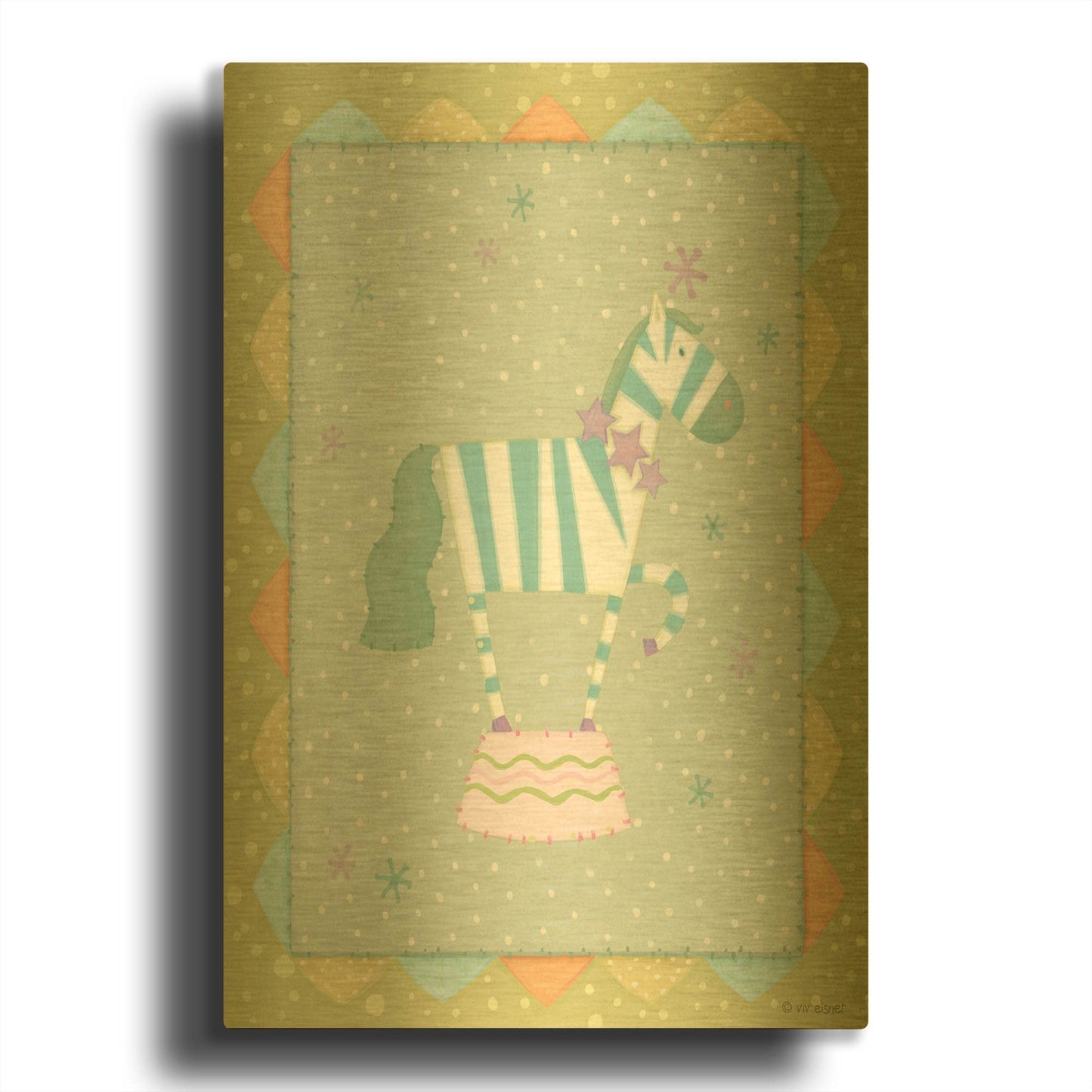 'Circus 3 Zebra' By Viv Eisner Gold Metal Wall Art