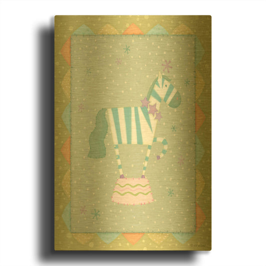 'Circus 3 Zebra' By Viv Eisner Gold Metal Wall Art