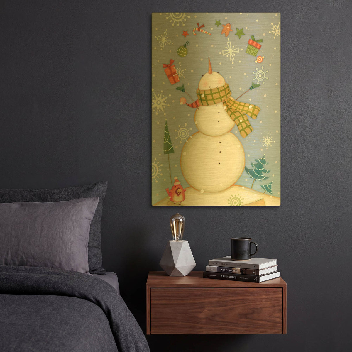 'Snowman 1 Nb' By Viv Eisner Gold Metal Wall Art