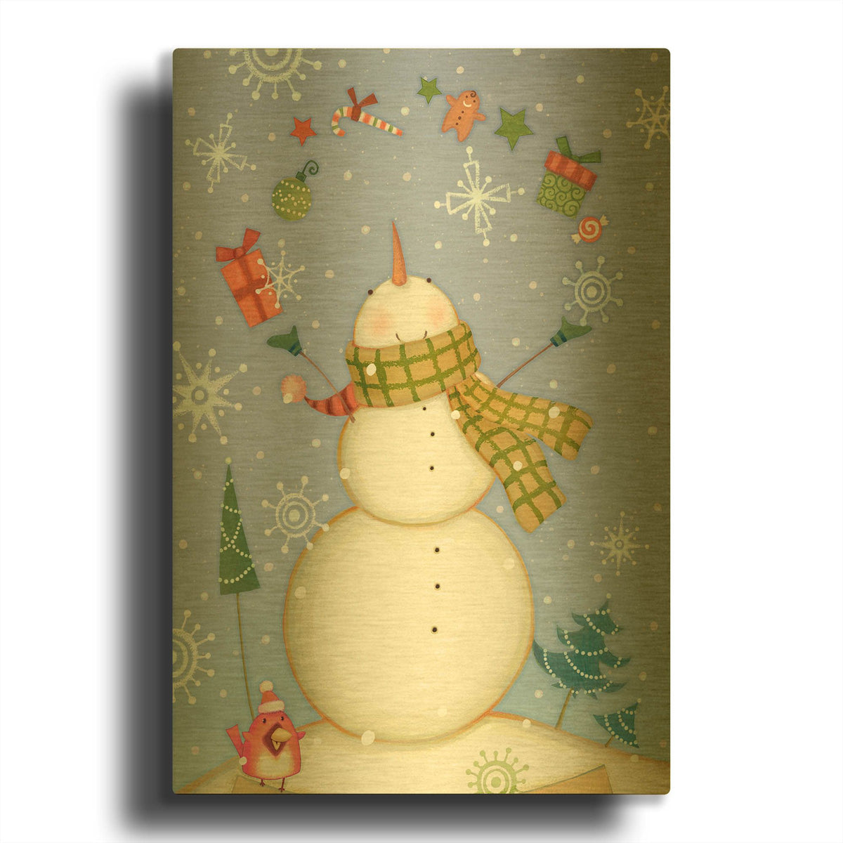 'Snowman 1 Nb' By Viv Eisner Gold Metal Wall Art