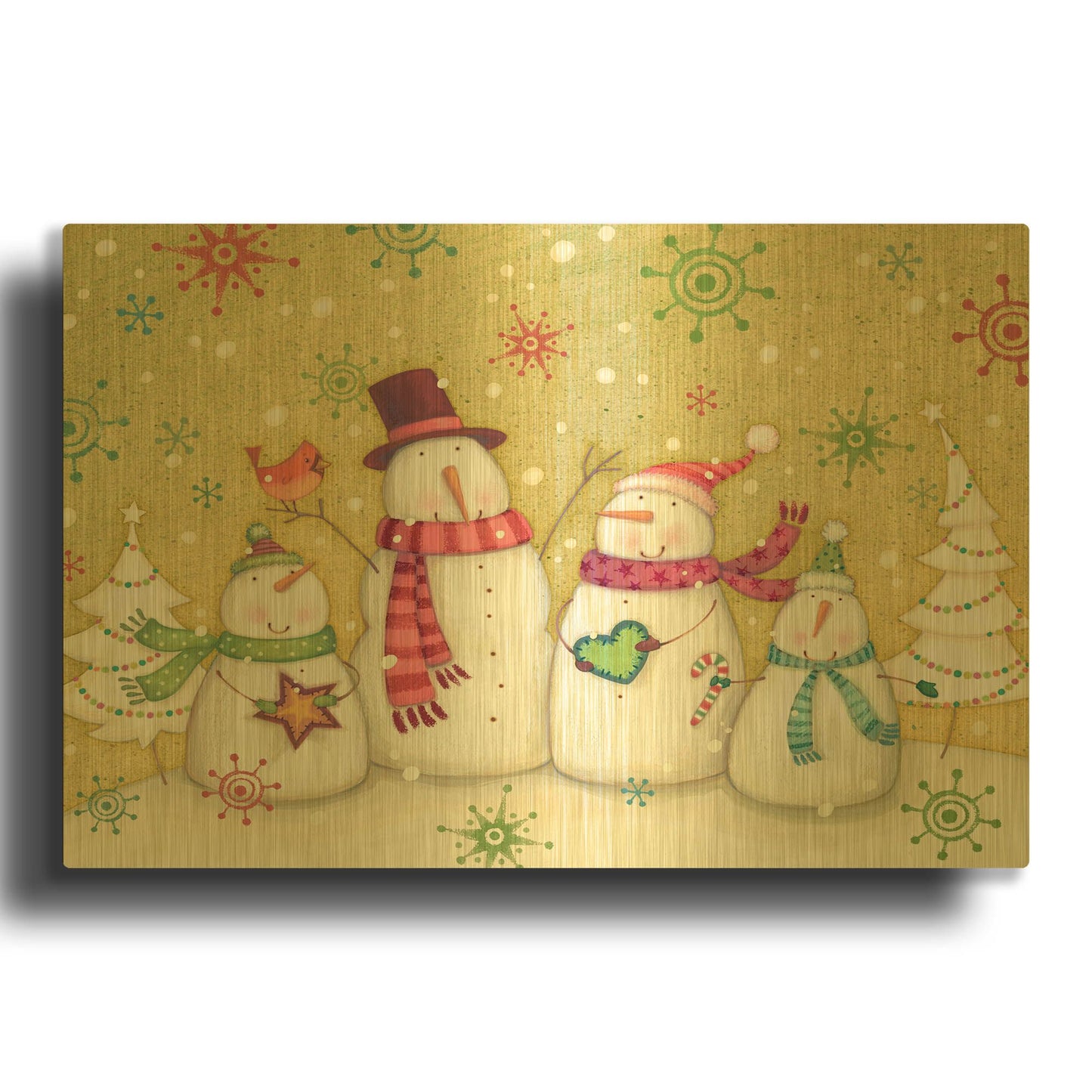 'Snowman Family Nb' By Viv Eisner Gold Metal Wall Art