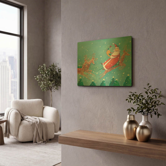 'Teal Santa' By Viv Eisner Gold Metal Wall Art