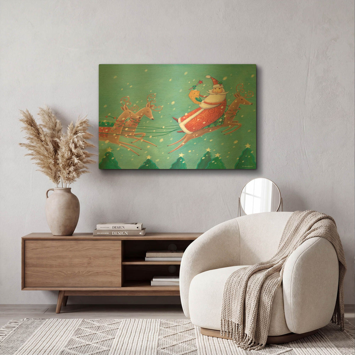 'Teal Santa' By Viv Eisner Gold Metal Wall Art