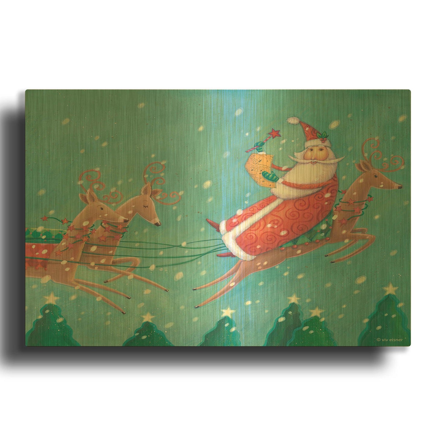 'Teal Santa' By Viv Eisner Gold Metal Wall Art