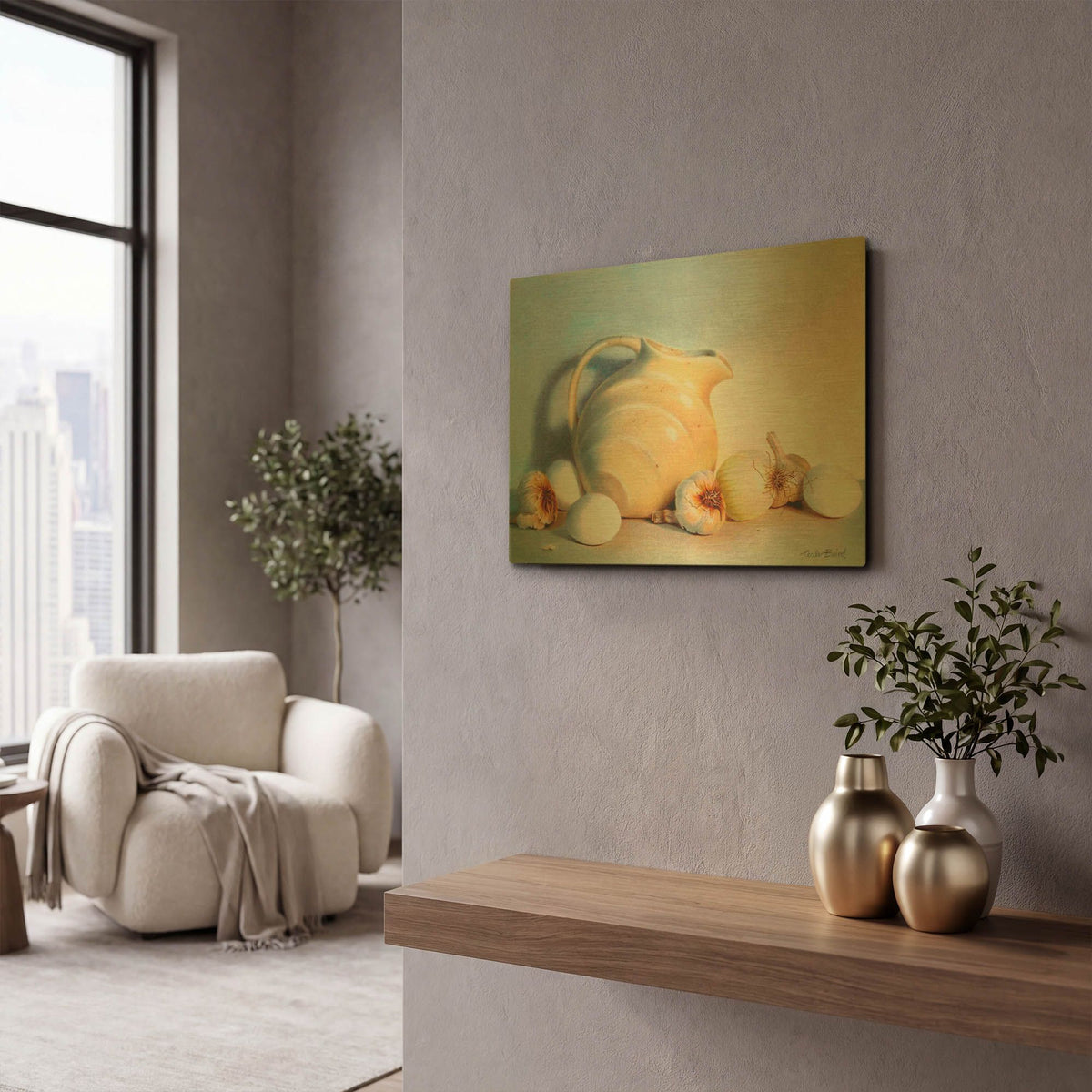 'White Study' By Cecile Baird Gold Metal Wall Art