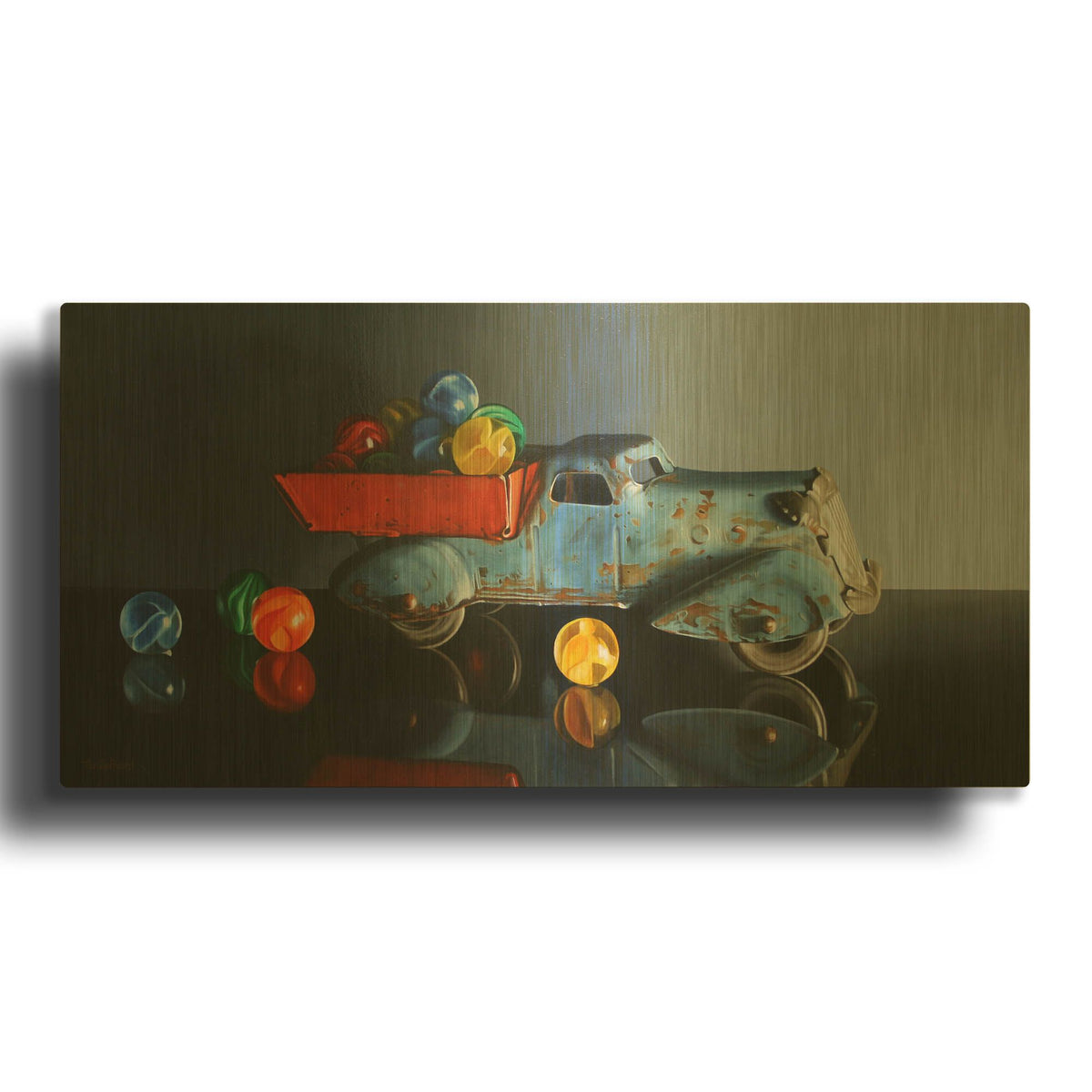 'Antique Toy Truck' By Cecile Baird Gold Metal Wall Art
