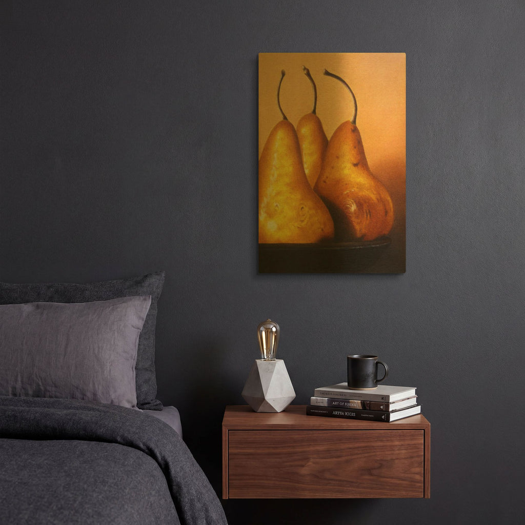 'Three Pears on Stonehenge' By Cecile Baird Gold Metal Wall Art