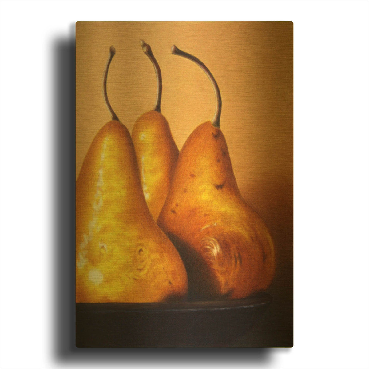 'Three Pears on Stonehenge' By Cecile Baird Gold Metal Wall Art