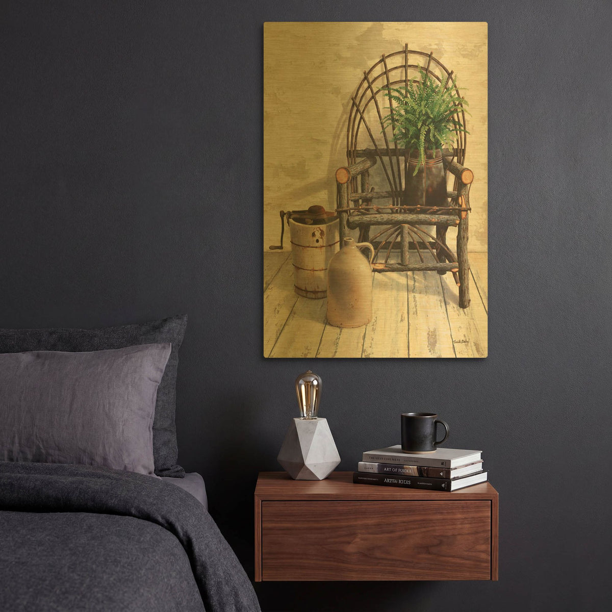 'Wicker Chair With Ice Cream Churn' By Cecile Baird Gold Metal Wall Art