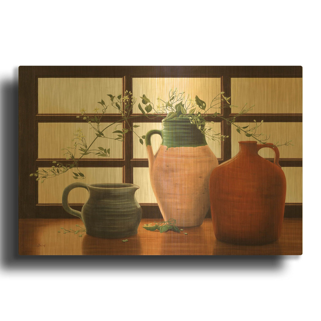 'Olive Jar With Flowering Vine' By Cecile Baird Gold Metal Wall Art