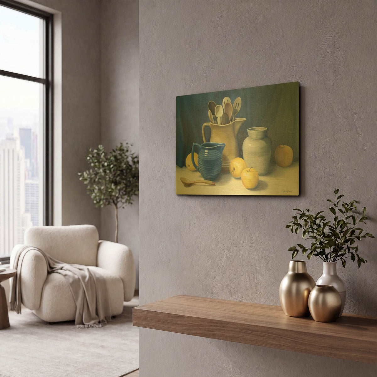 'Blue Pitcher' By Cecile Baird Gold Metal Wall Art