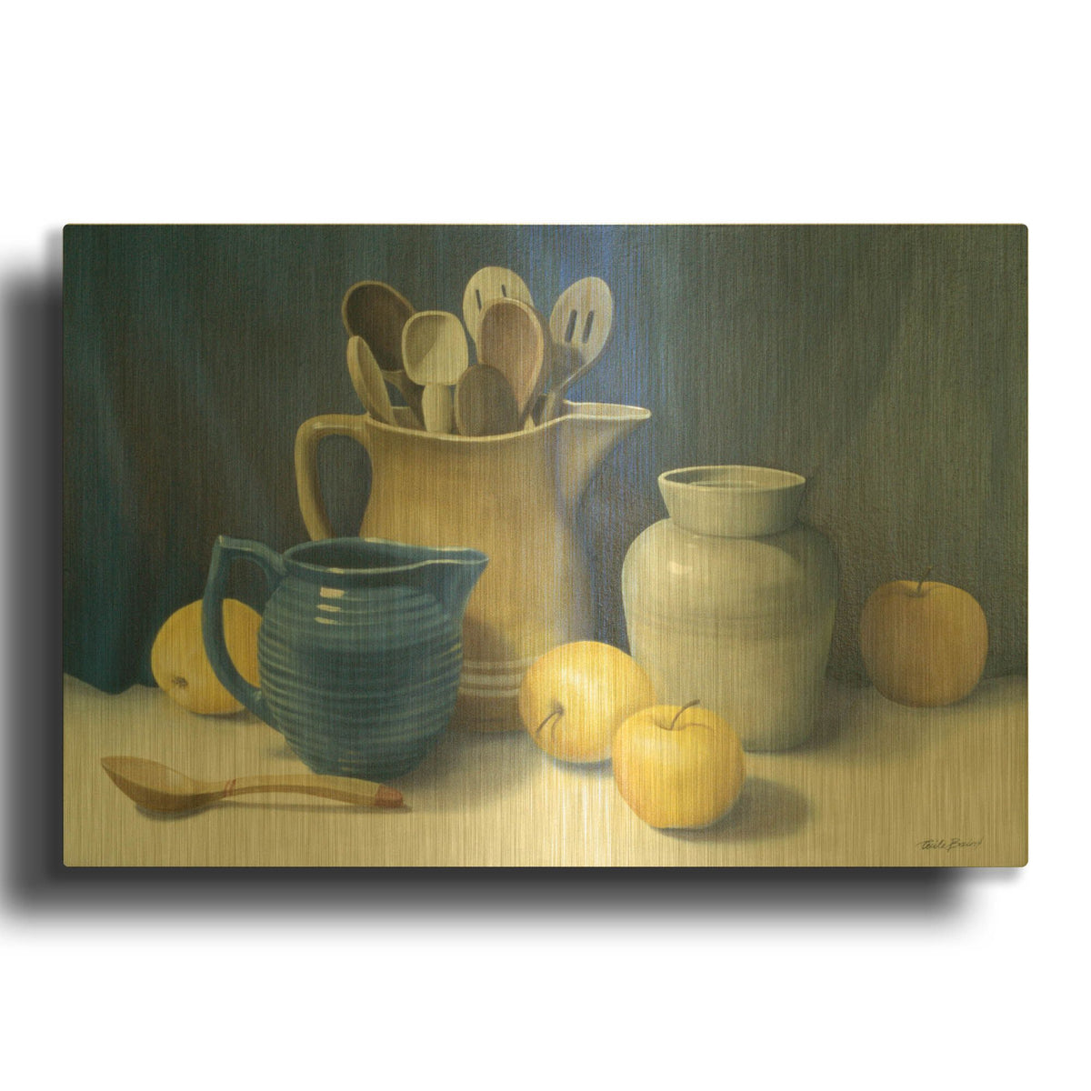 'Blue Pitcher' By Cecile Baird Gold Metal Wall Art