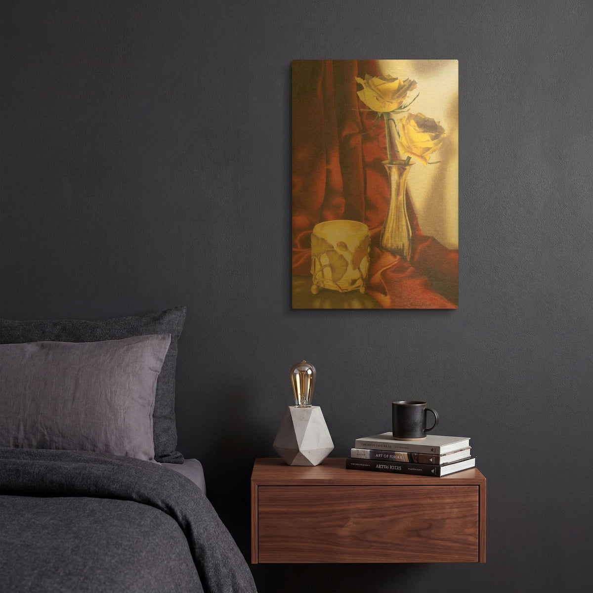 'Candle Lit Roses' By Cecile Baird Gold Metal Wall Art