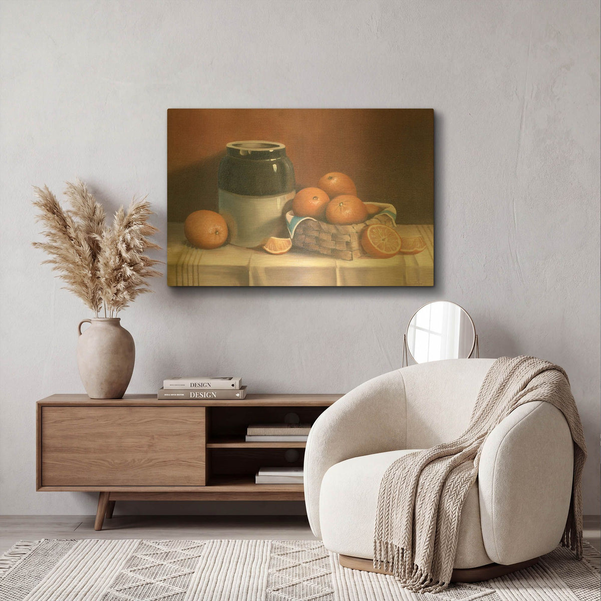 'Crock With Oranges' By Cecile Baird Gold Metal Wall Art