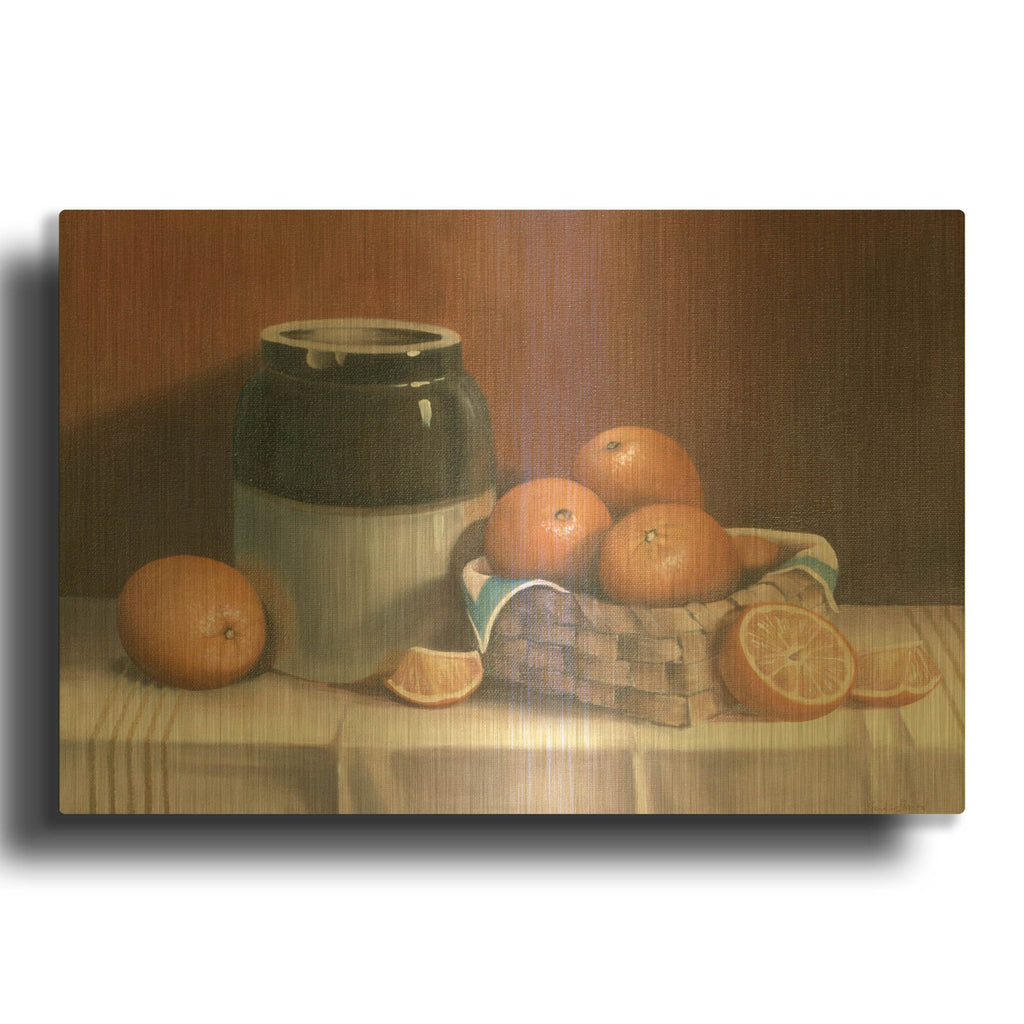 'Crock With Oranges' By Cecile Baird Gold Metal Wall Art